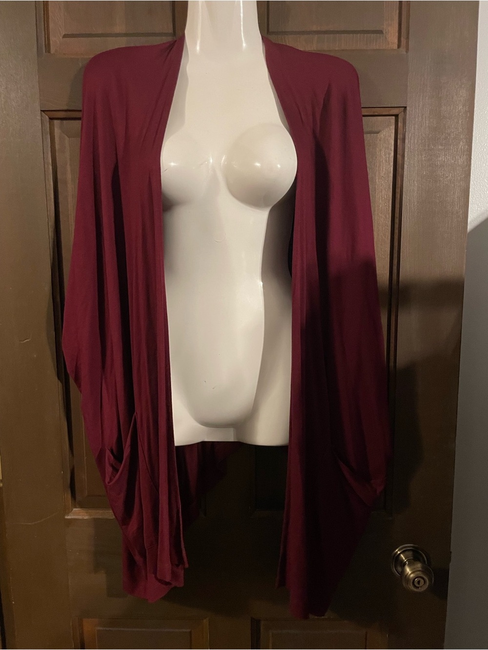 Susan Graver Open-Front Draped Cardigan in Wine